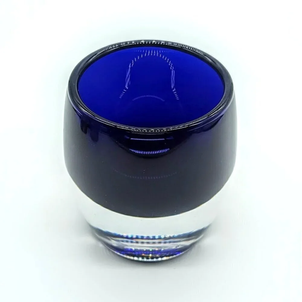 Crate & Barrel Sapphire Blue Diva Glass Votive Candle Holder